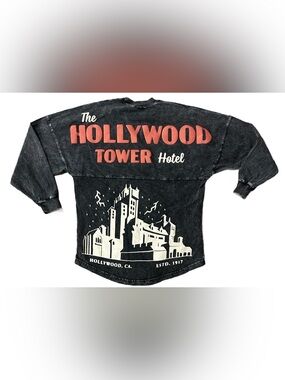 Disney spirit Jersey Hollywood Tower Hotel Black Graphic Jeans Jacket